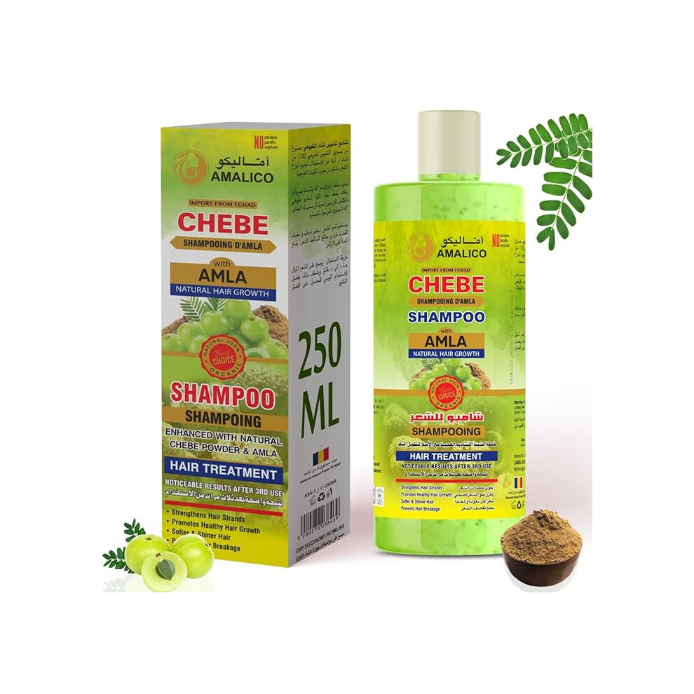 Amalico Chebe Powder with Amla Natural Hair Growth Shampoo 500ml | Strengthens Hair Strands | Softer & Shiner Hair