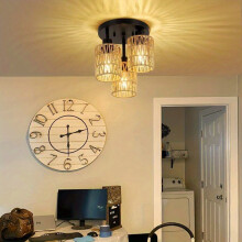 (PT008-A) 3-Lights Boho Light Fixtures Ceiling Mount, Hand Woven Cage Shade Semi Flush Mount Ceiling Lights