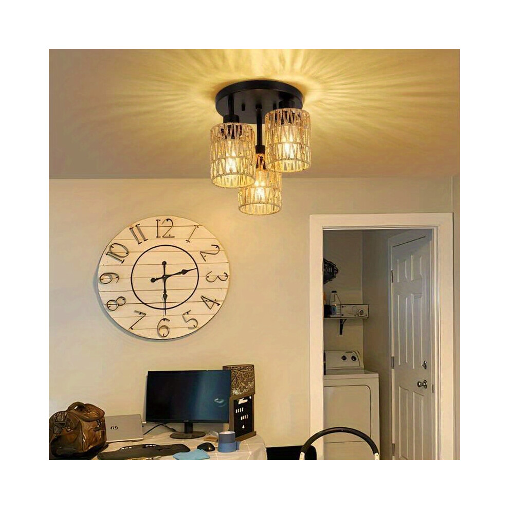 Srj Star (Pt008-A) 3-S Boho Fixtures Ceiling Mount, Hand Woven Cage Shade Semi Flush Mount Ceiling S Light