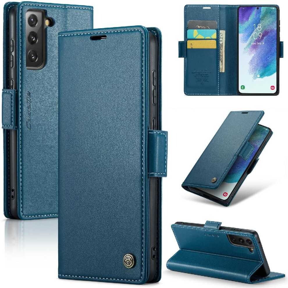 (Blue) Caseme Case For Samsung Galaxy S21 Fe Shockproof Case Wallet Case Card Slot Kickstand Anti Fraud Blue 764762661199