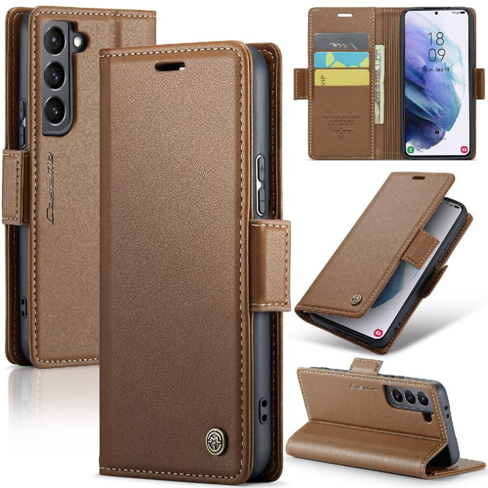 (Brown) Caseme Case For Samsung Galaxy S21 Plus Kickstand Card Slot Shockproof Case Wallet Case Anti Fraud Brown 764762661328