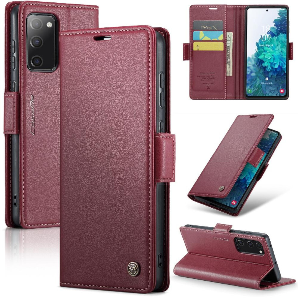 (Red) Caseme Case For Samsung Galaxy S20 Fe Shockproof Case Wallet Case Kickstand Card Slot Anti Fraud Red 764762661465