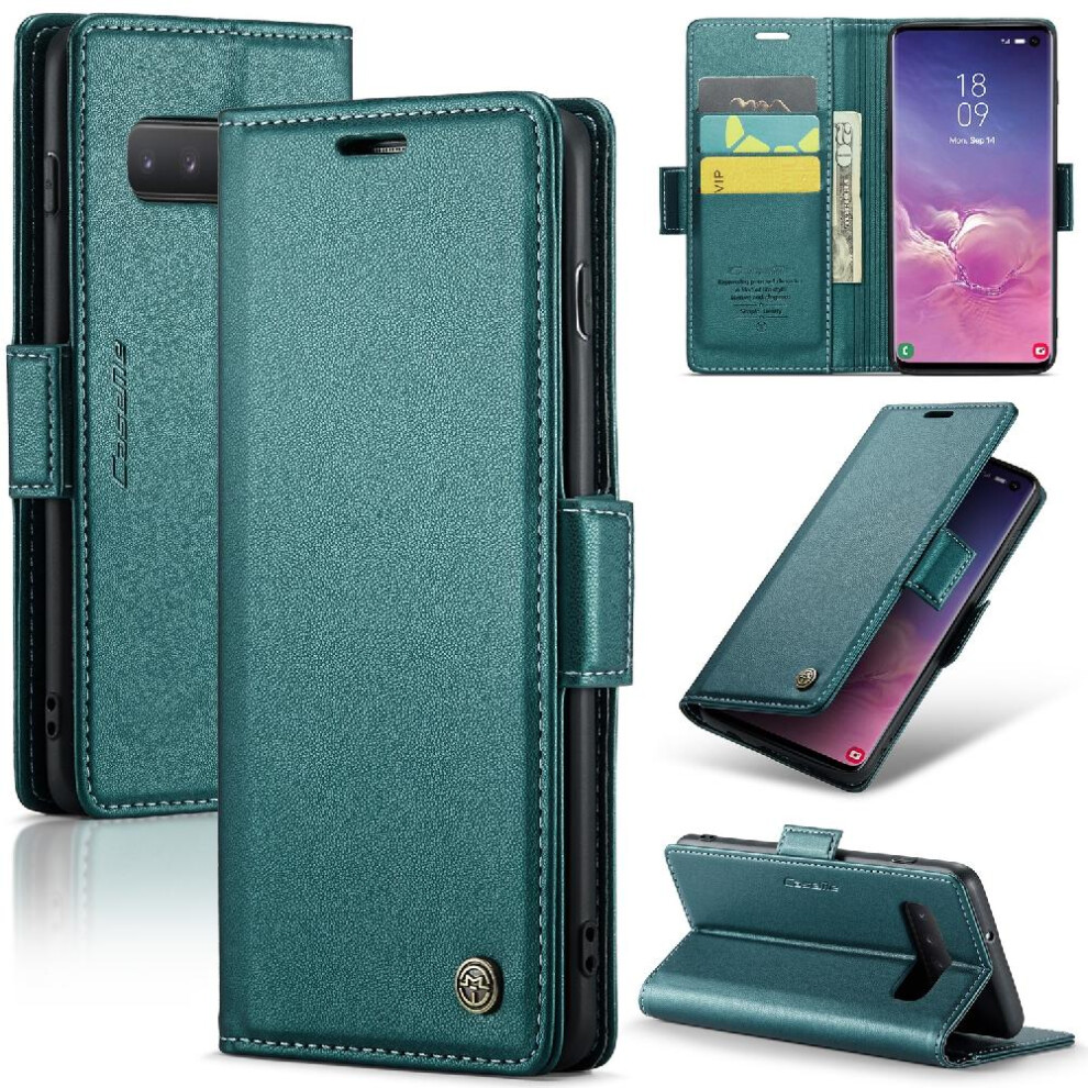 (Green) Caseme Case For Samsung Galaxy S10 Plus Wallet Case Anti Fraud Card Slot Kickstand Shockproof Case Green 764762661663
