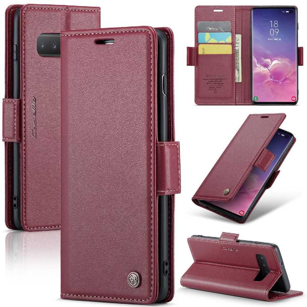(Red) Caseme Case For Samsung Galaxy S10 Plus Wallet Case Anti Fraud Card Slot Kickstand Shockproof Case Red 764762661700