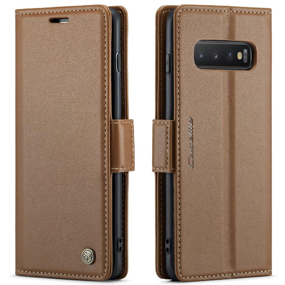 (Brown) Caseme Case For Samsung Galaxy S10 Wallet Case Anti Fraud Shockproof Case Card Slot Kickstand Brown 764762661748
