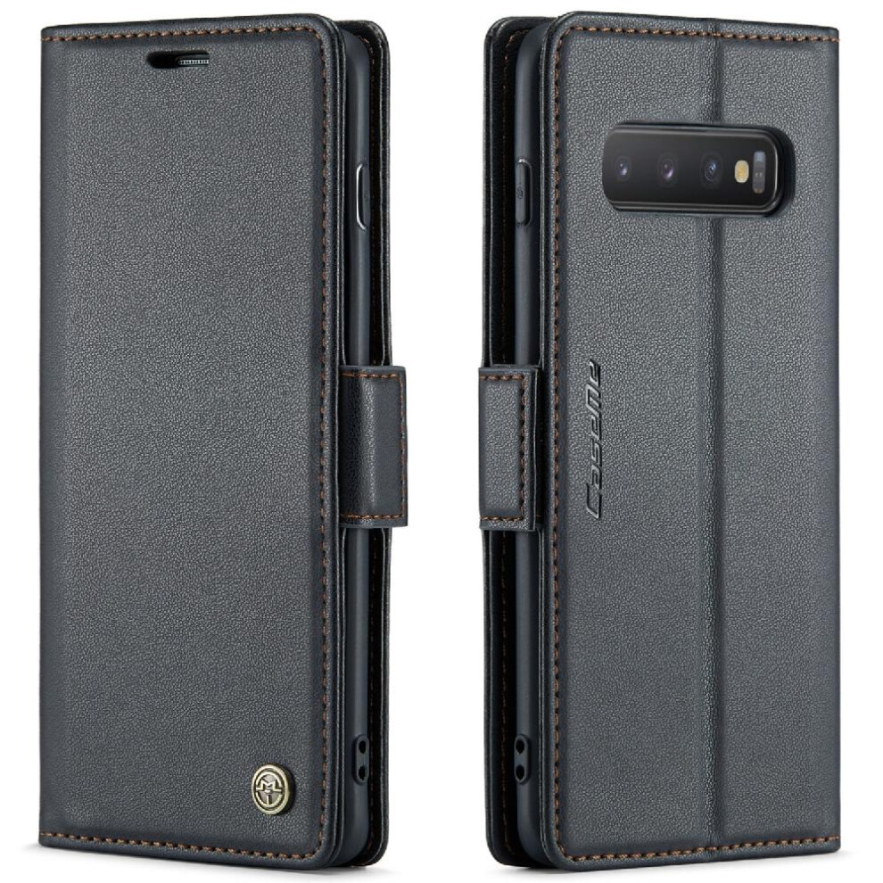 (Black) Caseme Case For Samsung Galaxy S10 Wallet Case Anti Fraud Shockproof Case Card Slot Kickstand Black 764762661755
