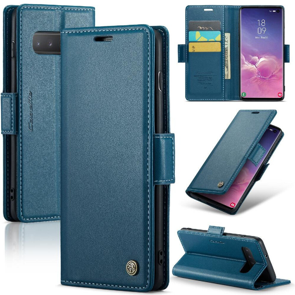 (Blue) Caseme Case For Samsung Galaxy S10 Wallet Case Anti Fraud Shockproof Case Card Slot Kickstand Blue 764762661731