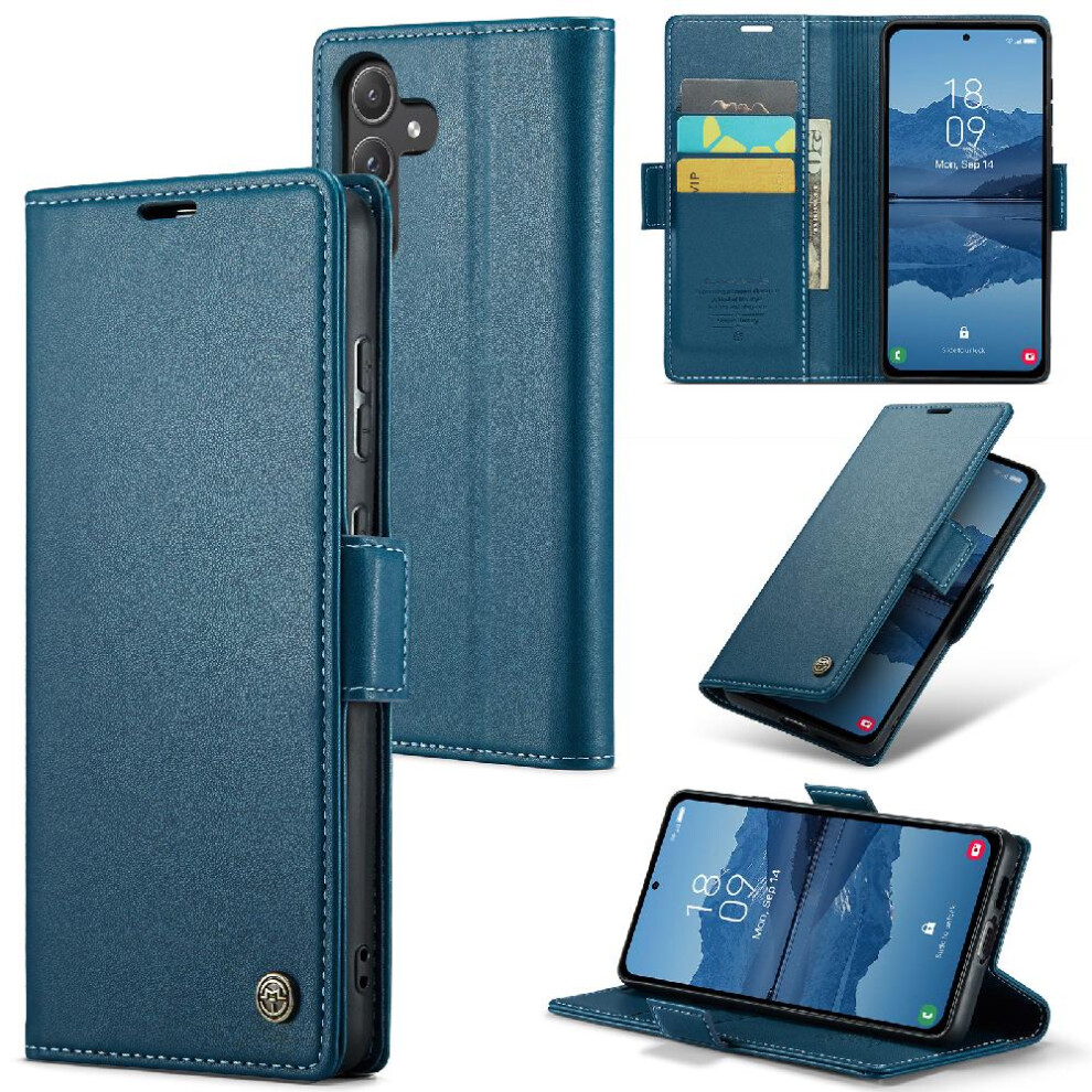 (Blue) Caseme Case For Samsung Galaxy A55 5G Shockproof Case Anti Fraud Kickstand Card Slot Wallet Case Blue 764762662158