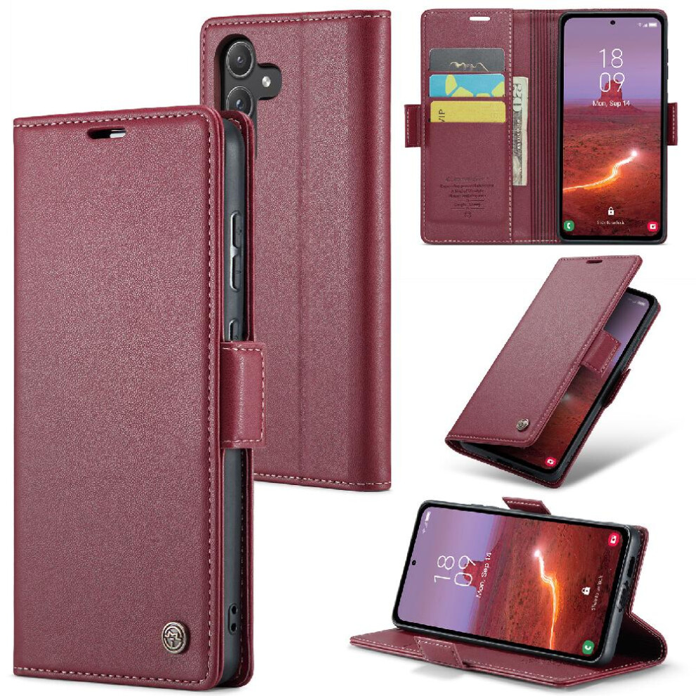 (Red) Caseme Case For Samsung Galaxy A55 5G Shockproof Case Anti Fraud Kickstand Card Slot Wallet Case Red 764762662189