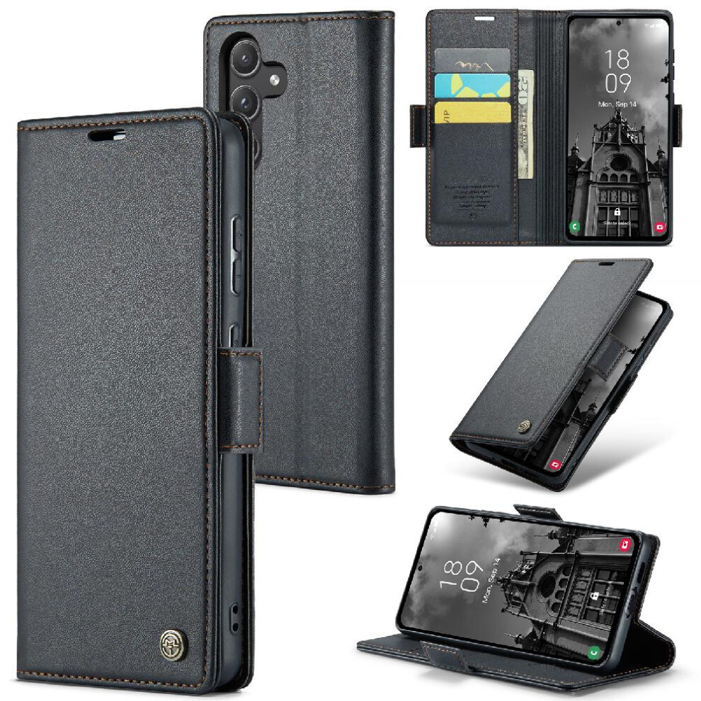 (Black) Caseme Case For Samsung Galaxy A55 5G Shockproof Case Anti Fraud Kickstand Card Slot Wallet Case Black 764762662172