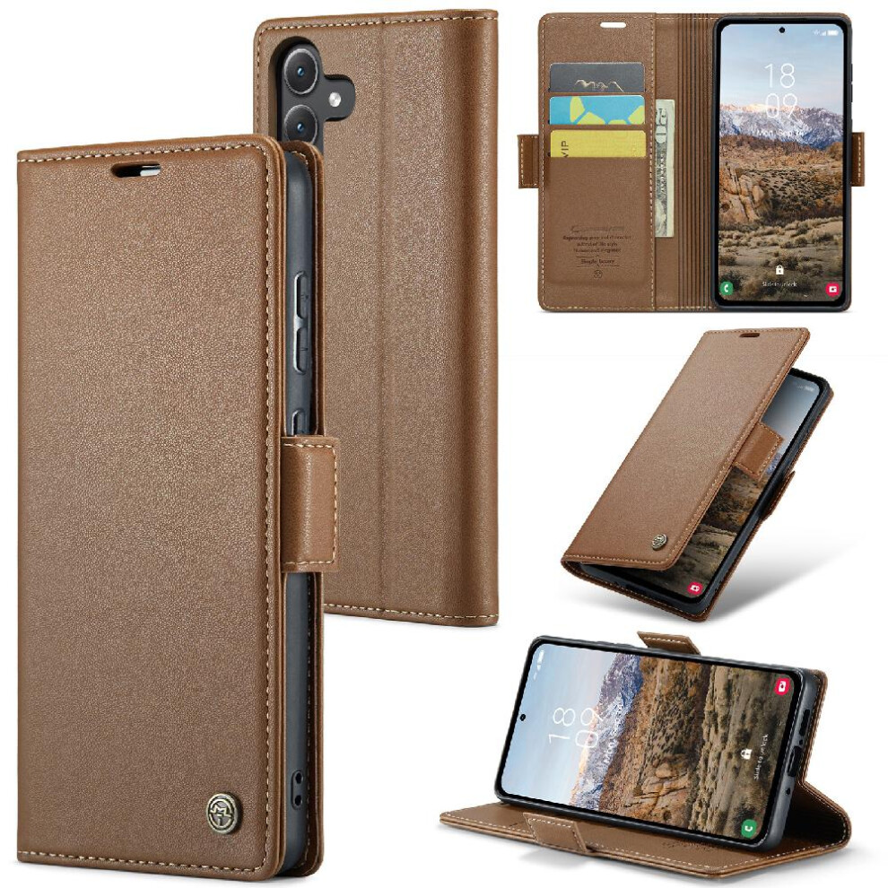 (Brown) Caseme Case For Samsung Galaxy A35 5G Wallet Case Card Slot Anti Fraud Kickstand Shockproof Case Brown 764762662585