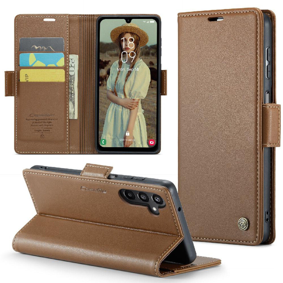 (Brown) Caseme Case For Samsung Galaxy A15 4G/5G Wallet Case Card Slot Kickstand Anti Fraud Shockproof Case Brown 764762662943