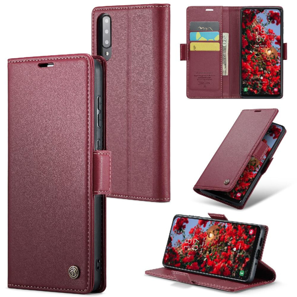 (Red) Caseme Case For Samsung Galaxy A50/A50s/A30s Anti Fraud Kickstand Wallet Case Card Slot Shockproof Case Red 764762663025