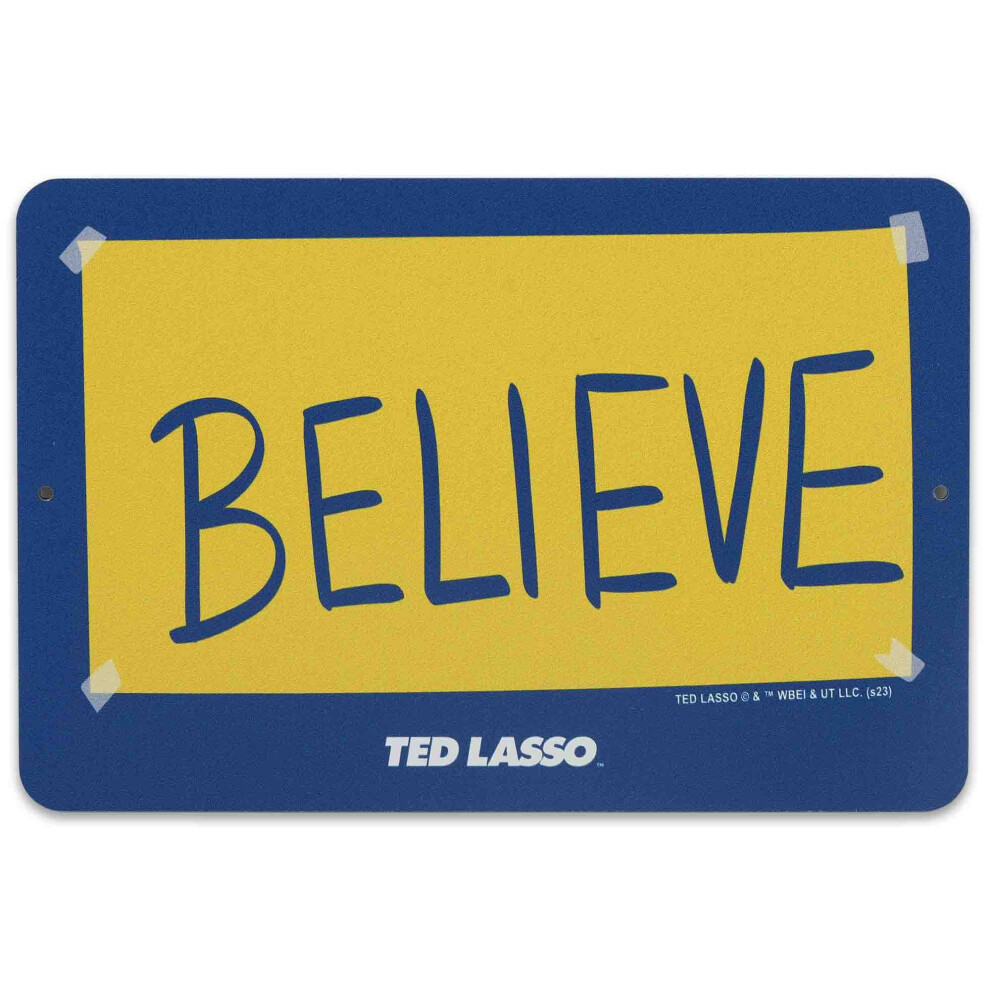 Open Road Brands Gold/Blue Ted Lasso Believe Metal Sign - Small Ted Lasso Sign For Man Cave, Office Or Bedroom,