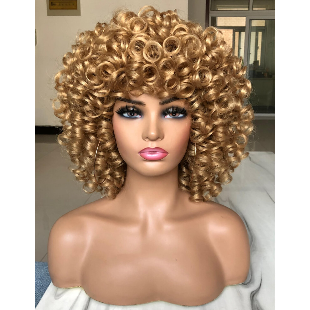 14 Inch Short Curly Wigs for Black Women Afro Kinky Curly Wigs with Bangs Big Bouncy Loose Cute Curly Fluffy Wavy on OnBuy