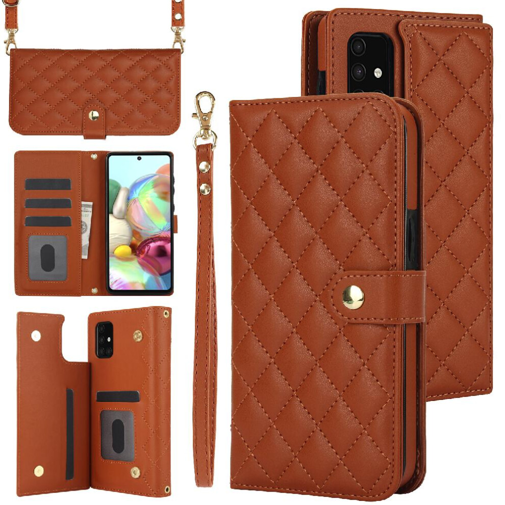 Photos - Case   for Samsung Galaxy A72 4g/5g Anti Theft Brush Stand Function Leather Wallet  Crossbody Style with 5 Card Sl(Brown)