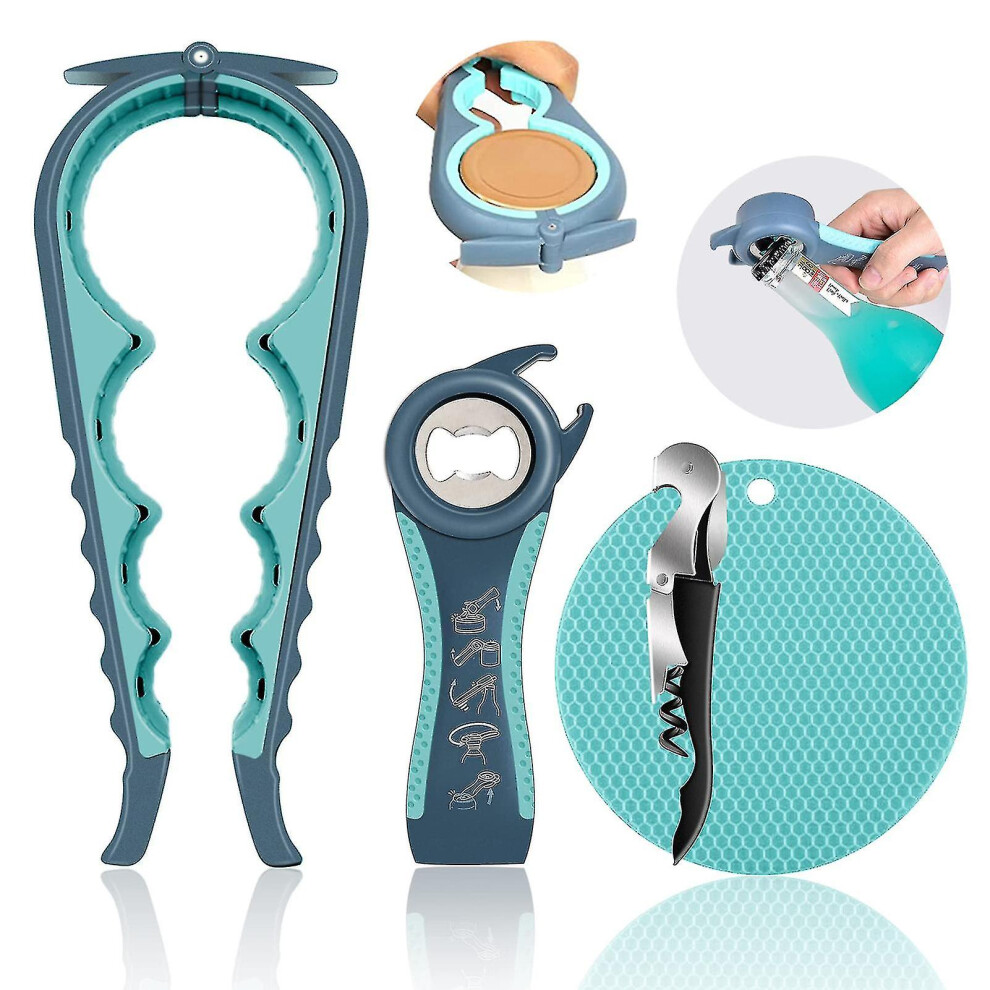 4Pcs Jar Opener For Weak Hands Fashion Design Bottle Opener For Seniors With Arthritis Tool Light/Blue