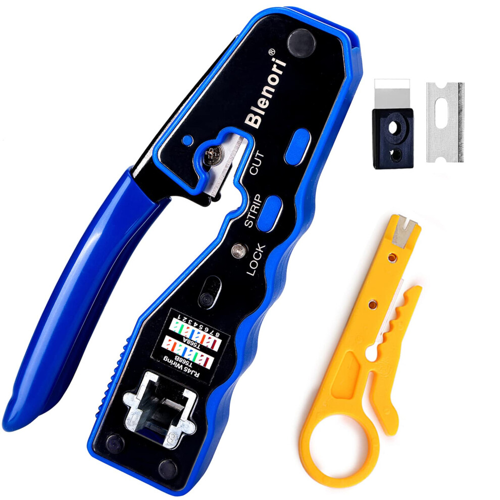 Rj45 Crimp Tool Pass Through - Ethernet Crimper For Cat5 Cat5e Cat6 Connectors With Mini Wire Stripper 783053840228