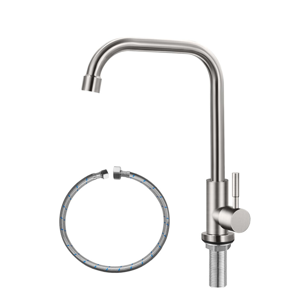 Cold Only Water Tap Single Hole Kitchen Sink Faucet SUS304 Stainless Steel Brushed Nickel