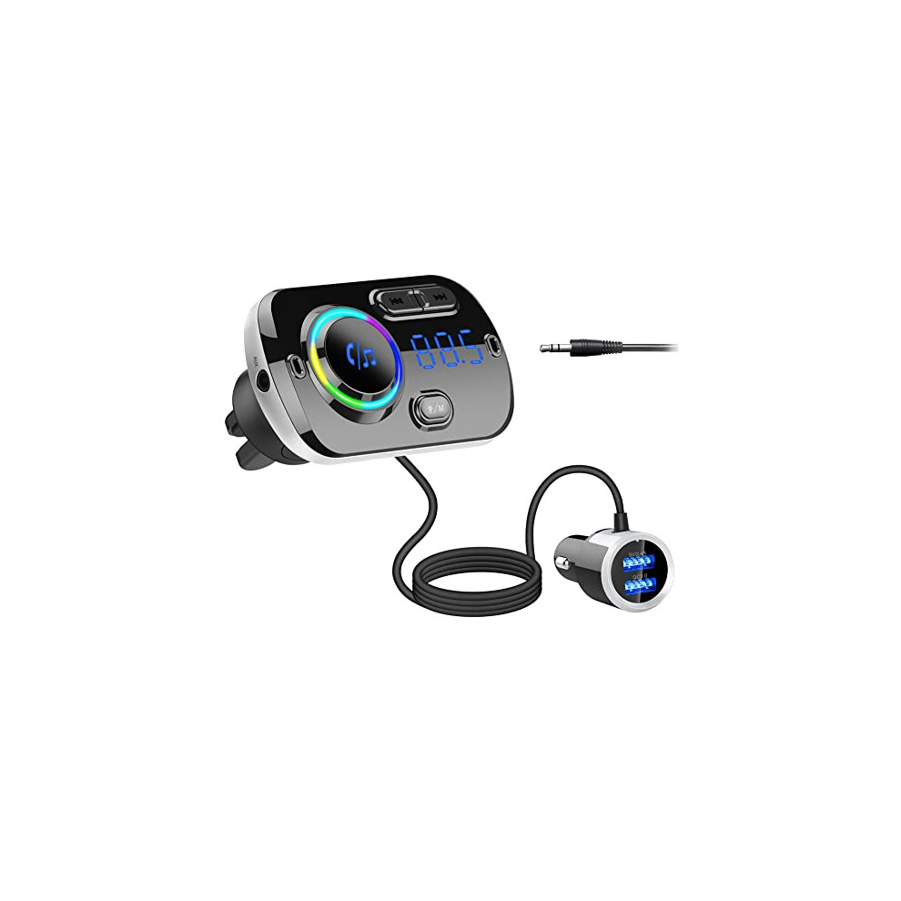 Bluetooth Car Fm Transmitter,Hidou Bluetooth 5.0 Car Radio Adapter Receiver With 7 Color ,Qc3.0/2.4A Usb Car Light 8431250604236