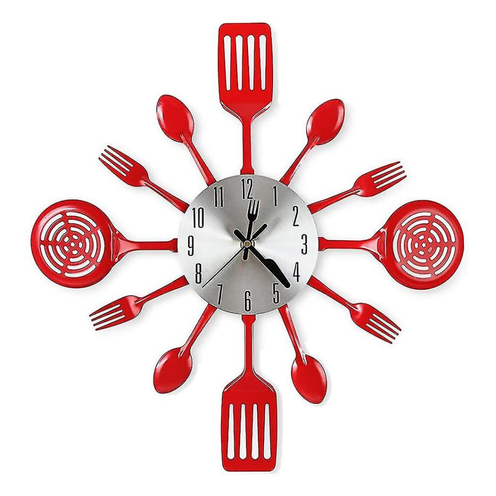 16 Inch Large Kitchen Wall Clocks With Spoons And Forks,3D Tableware Wall Clock Room Home Decoratio Black