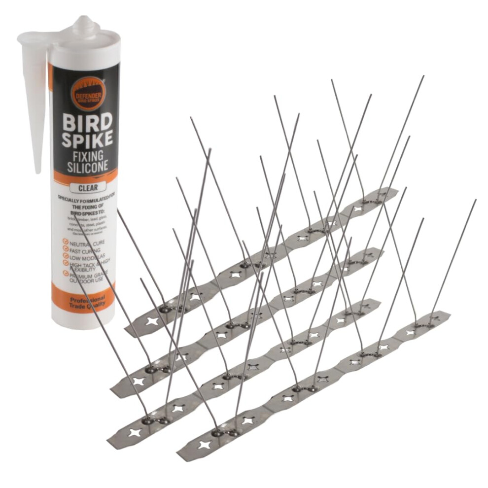 | Slim Fit Stainless Steel Pigeon Spikes | 4.5 Metre Flat Pack Self-Assembly | Includes Fixing Silicone-image-OPC-PDSBVQF-NEW