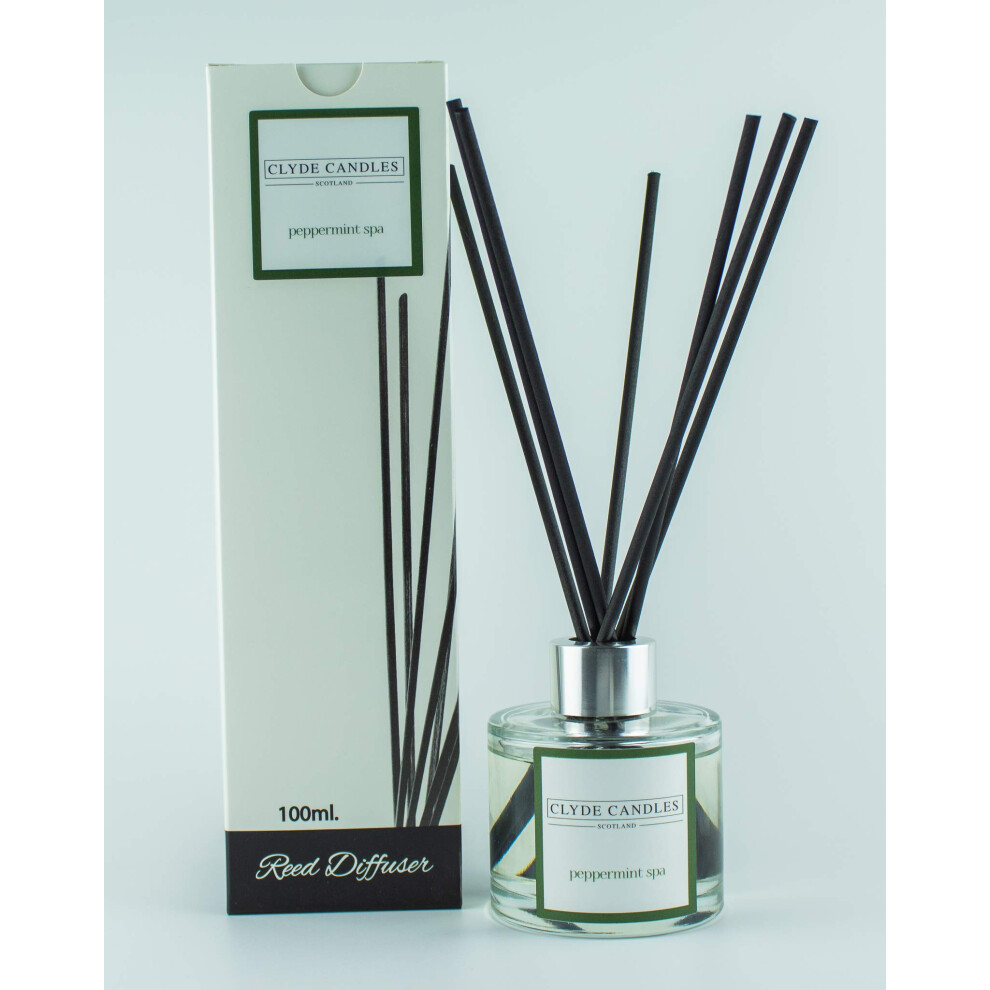 Peppermint Spa Reed Diffuser - Clyde Candles, Luxury Diffuser Oil with a Set of 7 Fibre Sticks, 100ml, Best Aroma Scent
