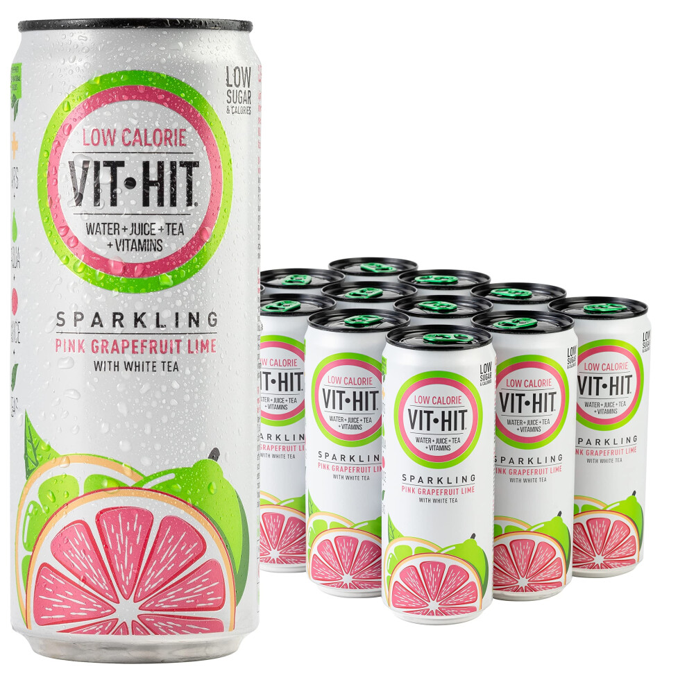 Sparkling - 12 x Pink Grapefruit + Lime + White Tea | Vegan, Low Sugar, Low Calories, Vitamin Drink | 100% RDA of 8 