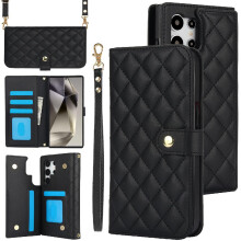 (Black) Case for Samsung Galaxy S24 Ultra Leather Wallet Case Crossbody Style with 5 Card Slots Anti Theft Brush Stand Function Premium Protection