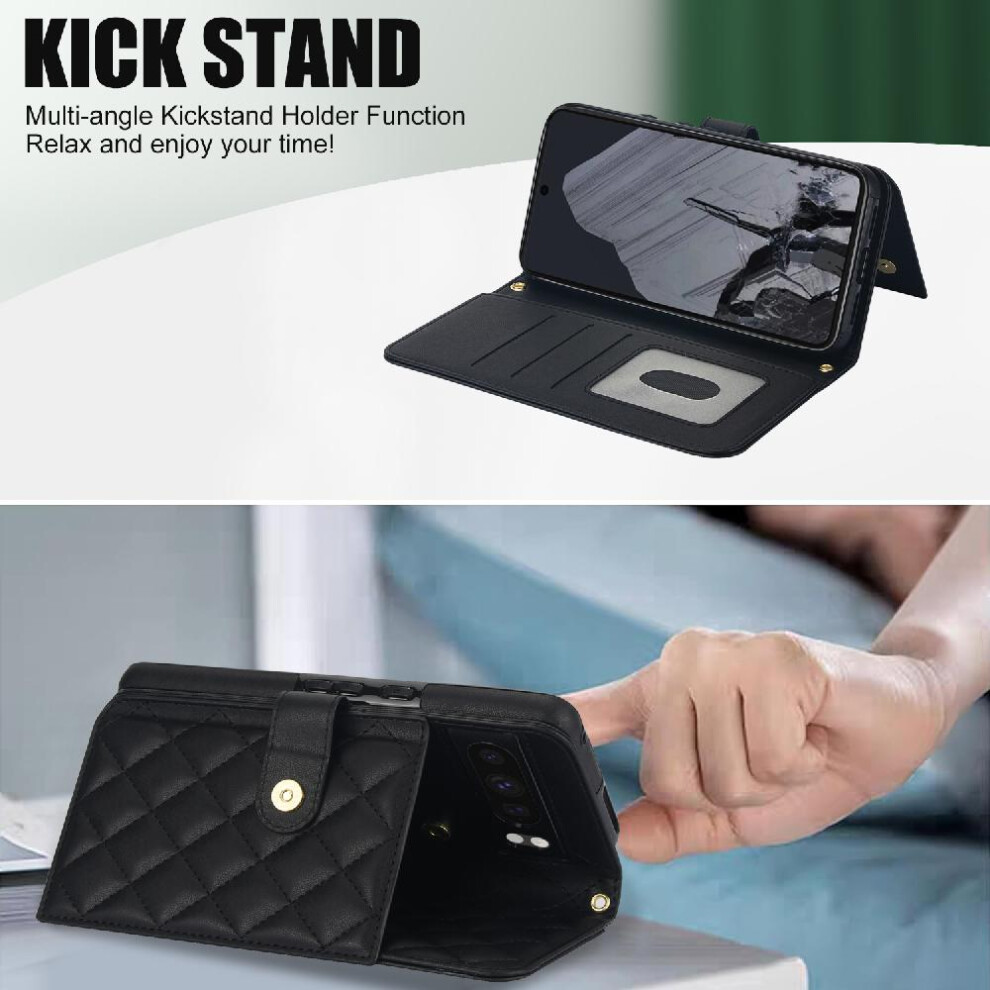 Photos - Case   for Google Pixel 8 Pro Anti Theft Brush Crossbody Style with 5 Card Slots Leather Wallet  Stand Function Pr(Black)
