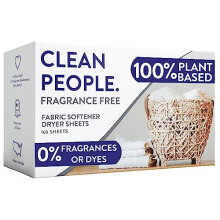 Clean People All Natural Ammorbidente per Asciugatrice in Fogli - Senza Profumo Confezione da 2 (2 x 80 Fogli)