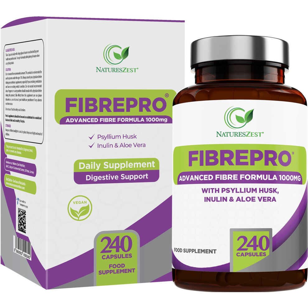 Natures-Zest Fibre Pro 1000Mg - Fibre Supplement - Psyllium Husk Capsules - Prebiotic Fibre With Psyllium Husk, Inulin, Aloe Vera &