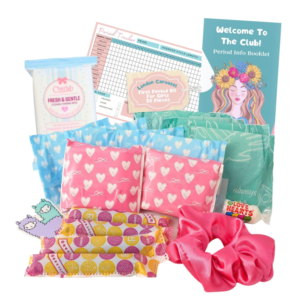 First Period Kit for Girls - Mini Box of Lil-Lets Teen Pads, Always Pads, Tampax Compak Applicator Tampons, Panty Liners