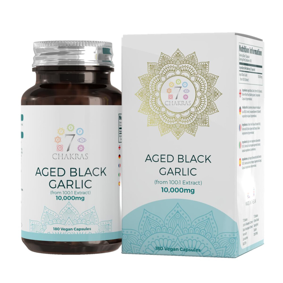 7 Chakras Black 7C Aged Garlic Capsules | 180 Odourless Garlic Capsules High Strength - 10,000Mg Garlic Extract Per Capsule