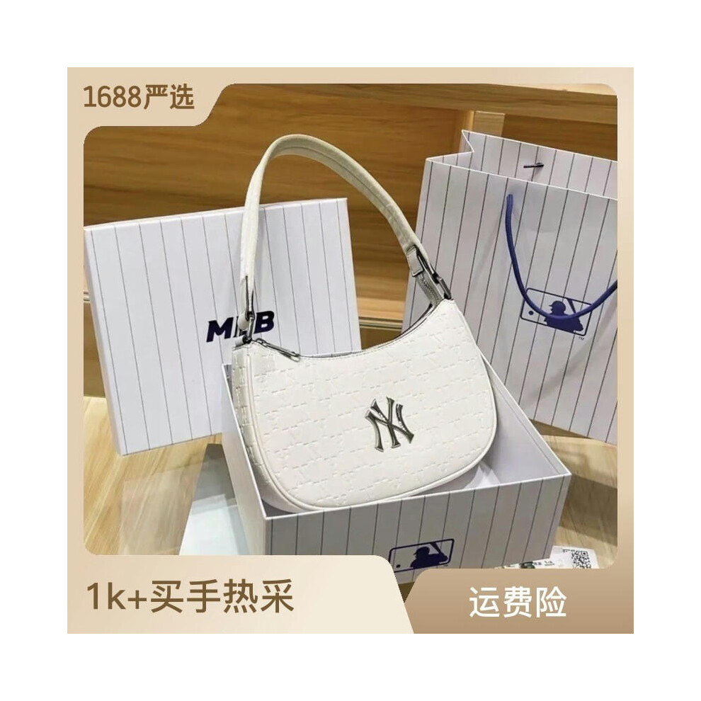 (White ribbon bag, 23.5 width 6 height 15.5cm) Mlb Bag Underxual Dumplings Bag Full Of Labeling Flower Women's Bag 2024 New Bag Versatile Shoulder Bag