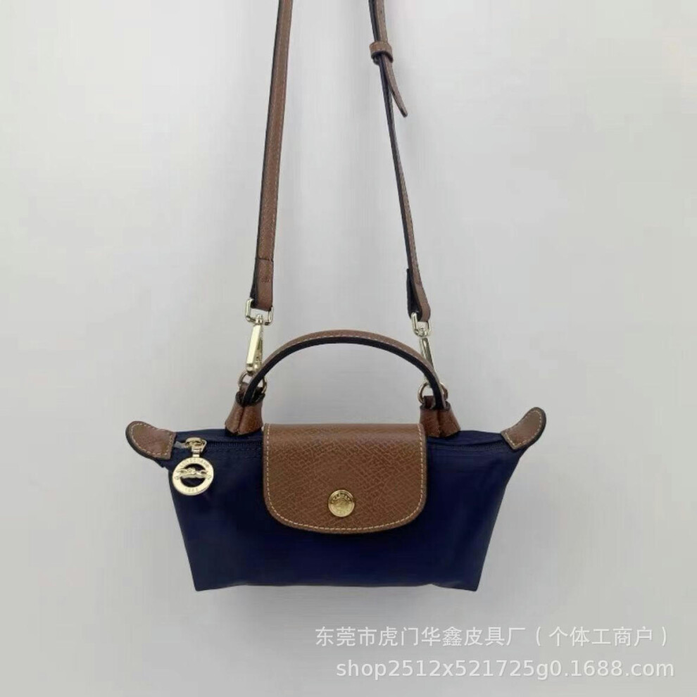 (Mini Navy Blue, Pole with the shoulder strap) Faron I In Mini Dumpling Bag Coin Mobile Phone Bag, Shoulder Oblique Span Handbag With Pores, Shoulder