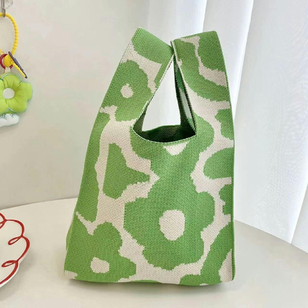 (Flower-Green, 35*20) 2024 Korean Version Of Spring And Summer Fashion Personality Knitting Bag Hand Bag Handbags Handbags And Bending Shopping Lazy T