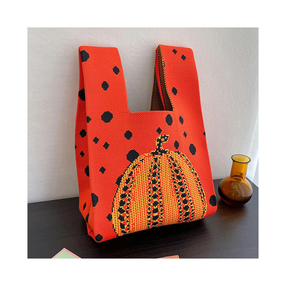 (Polite dot pumpkin orange, 35*20) 2024 Korean Version Of Spring And Summer Fashion Personality Knitting Bag Hand Bag Handbags Handbags And Bending Sh