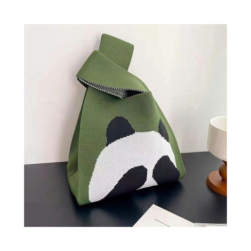 (Report Face Panda-Green, 35*20) 2024 Korean Version Of Spring And Summer Fashion Personality Knitting Bag Hand Bag Handbags Handbags And Bending Shop