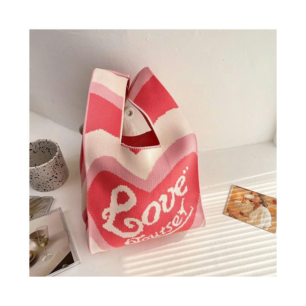 (Pink love, 35*20) 2024 Korean Version Of Spring And Summer Fashion Personality Knitting Bag Hand Bag Handbags Handbags And Bending Shopping Lazy Totb