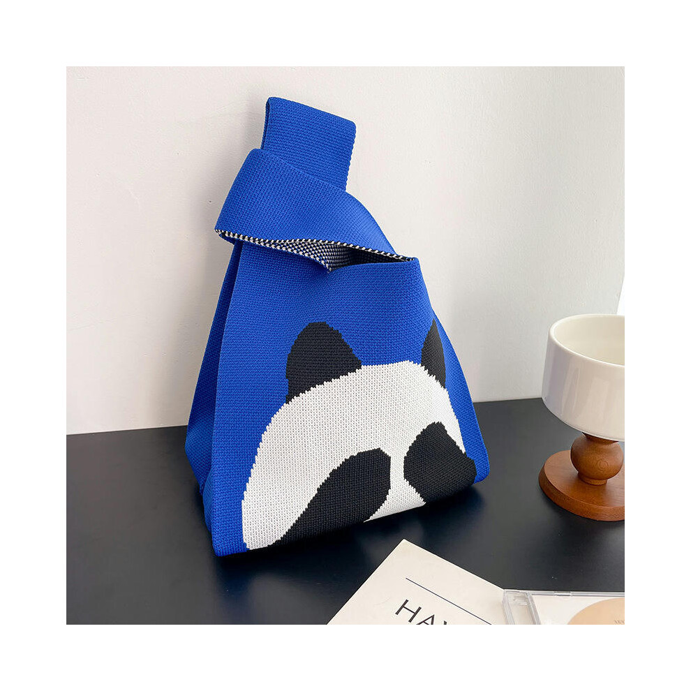 (Cover the face panda blue, 35*20) 2024 Korean Version Of Spring And Summer Fashion Personality Knitting Bag Hand Bag Handbags Handbags And Bending Sh