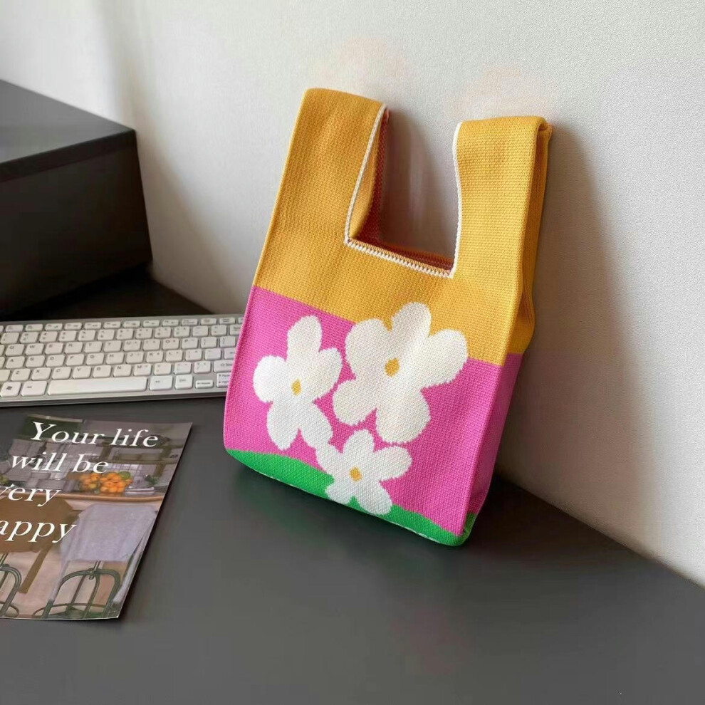 (Three flowers-yellow, 35*20) 2024 Korean Version Of Spring And Summer Fashion Personality Knitting Bag Hand Bag Handbags Handbags And Bending Shoppin