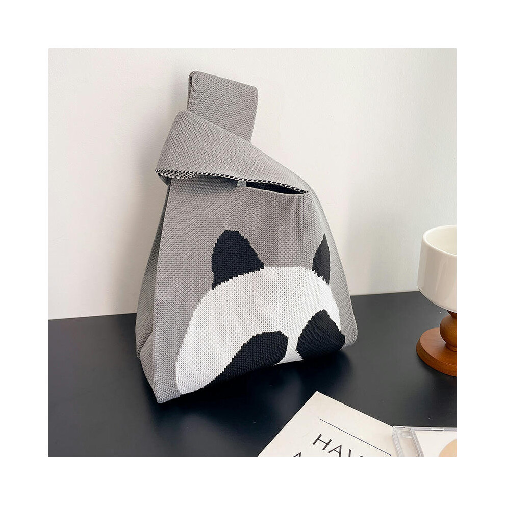 (Cover the face of panda gray, 35*20) 2024 Korean Version Of Spring And Summer Fashion Personality Knitting Bag Hand Bag Handbags Handbags And Bending