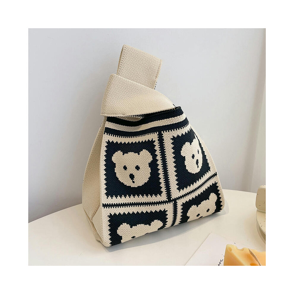 (Box Bear-Mi Bai, 35*20) 2024 Korean Version Of Spring And Summer Fashion Personality Knitting Bag Hand Bag Handbags Handbags And Bending Shopping Laz