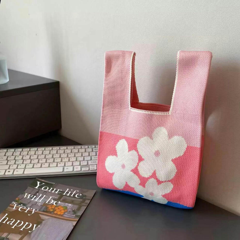 (Three flowers-powder, 35*20) 2024 Korean Version Of Spring And Summer Fashion Personality Knitting Bag Hand Bag Handbags Handbags And Bending Shoppin