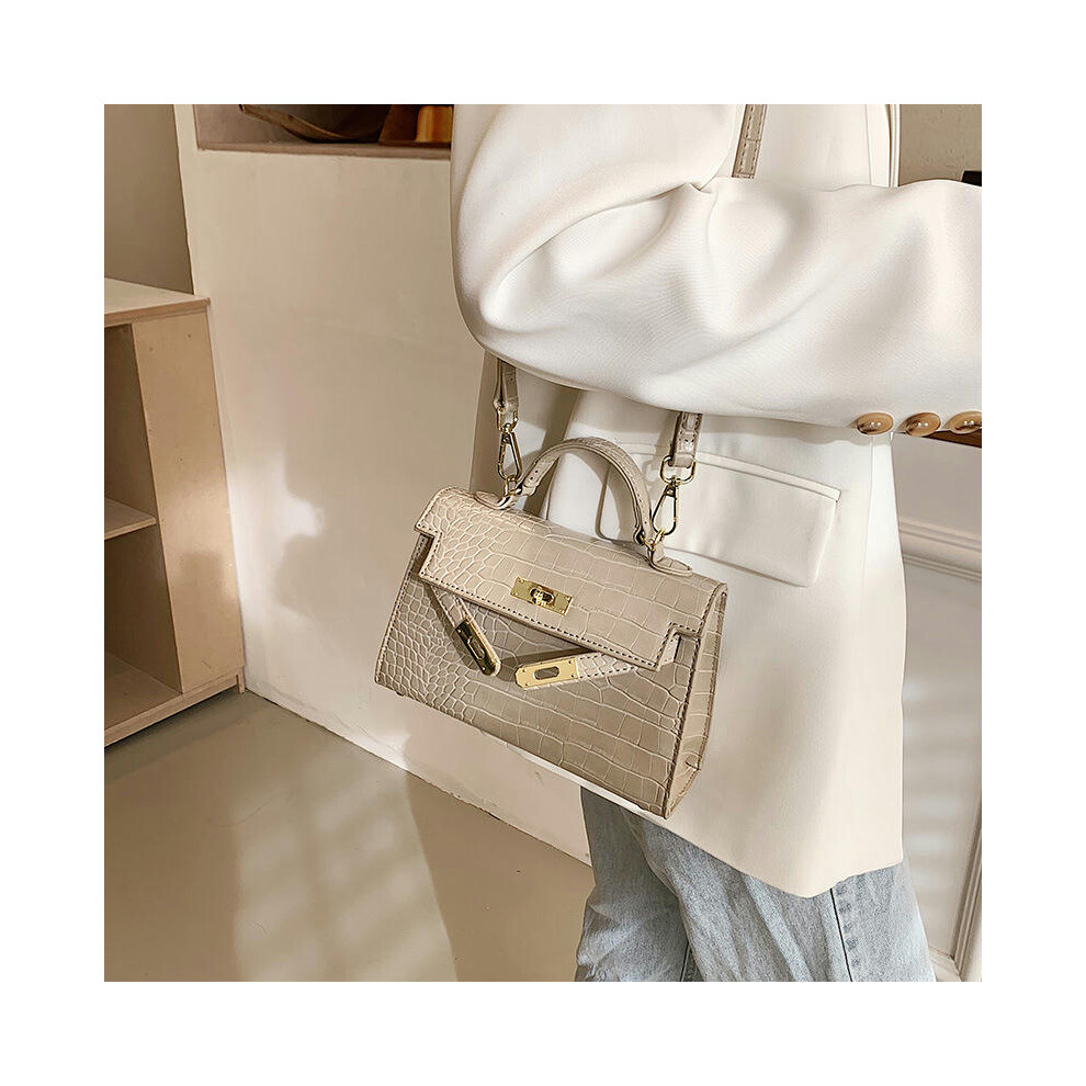 (Khaki Small Crocodile Pattern) French Niche Texture Hand Bag 2024 New Women's Bags Fashion Minimalist Messenger Bag Popular Explosion Kelly Bag