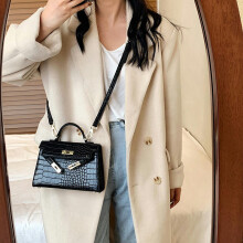 (Black Small Crocodile) French Niche Texture Hand Bag 2024 New Women's Bags Fashion Minimalist Messenger Bag Popular Explosion Kelly Bag
