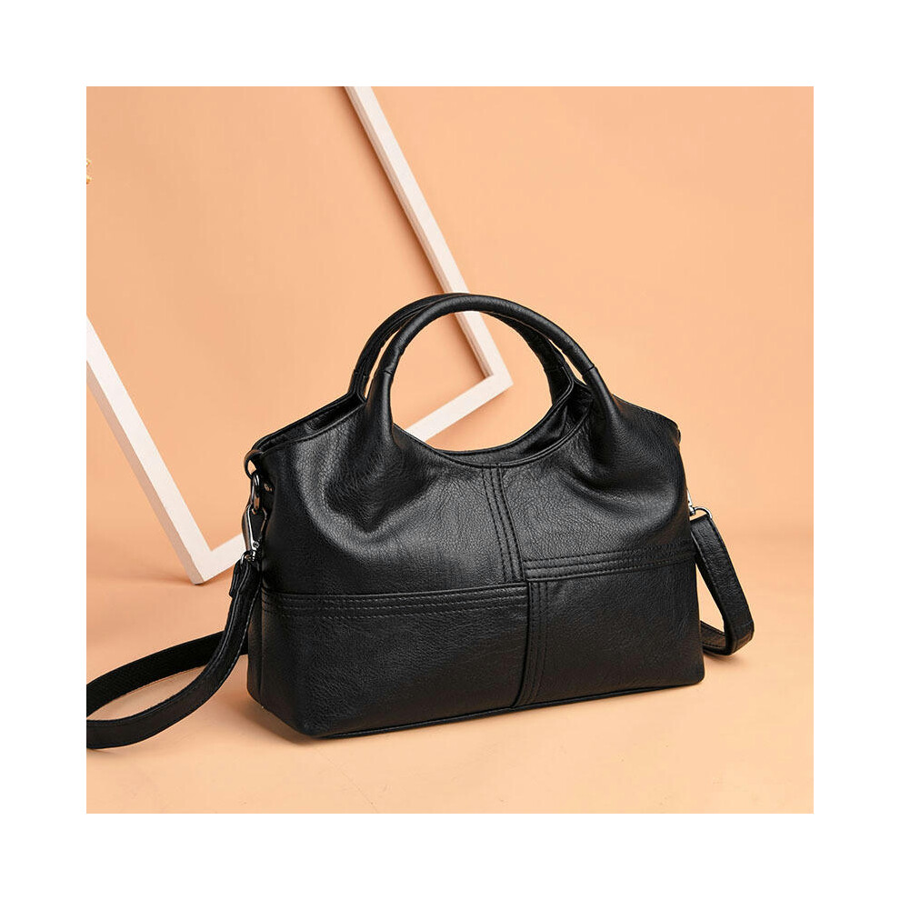 (black) Women's Bag 2024 New Cross -Border Bags Lightweight Splicing Soft Leather Large Capacity Fashion Mothers Bag Handbag Women's Small Bag