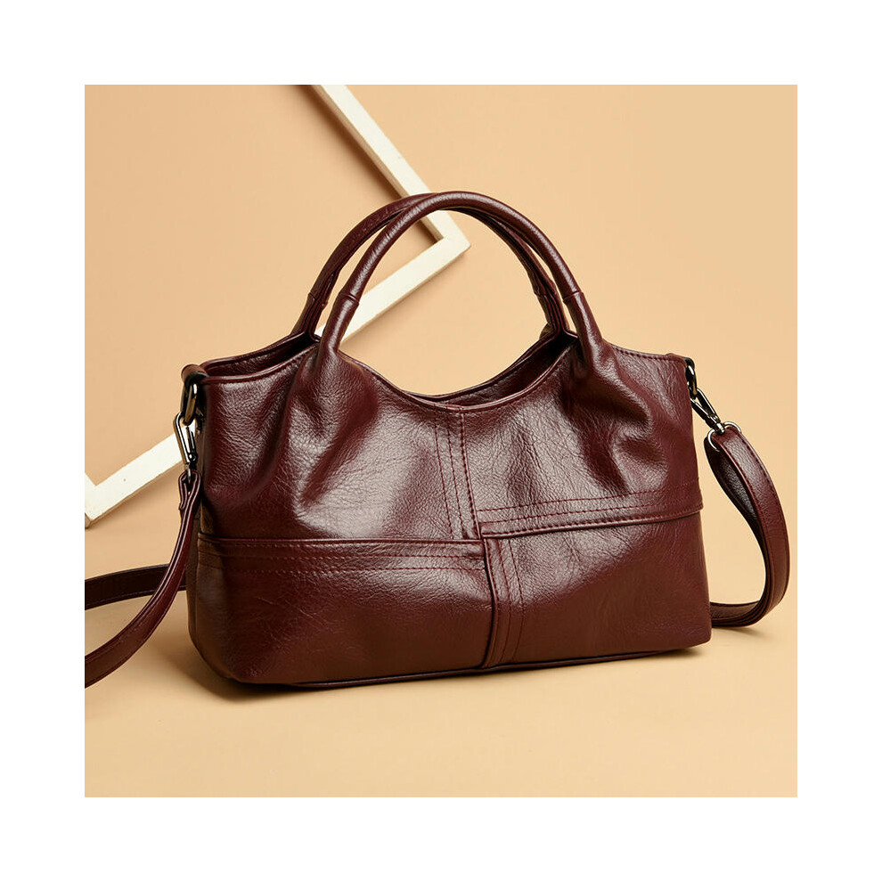 (Claret) Women's Bag 2024 New Cross -Border Bags Lightweight Splicing Soft Leather Large Capacity Fashion Mothers Bag Handbag Women's Small Bag