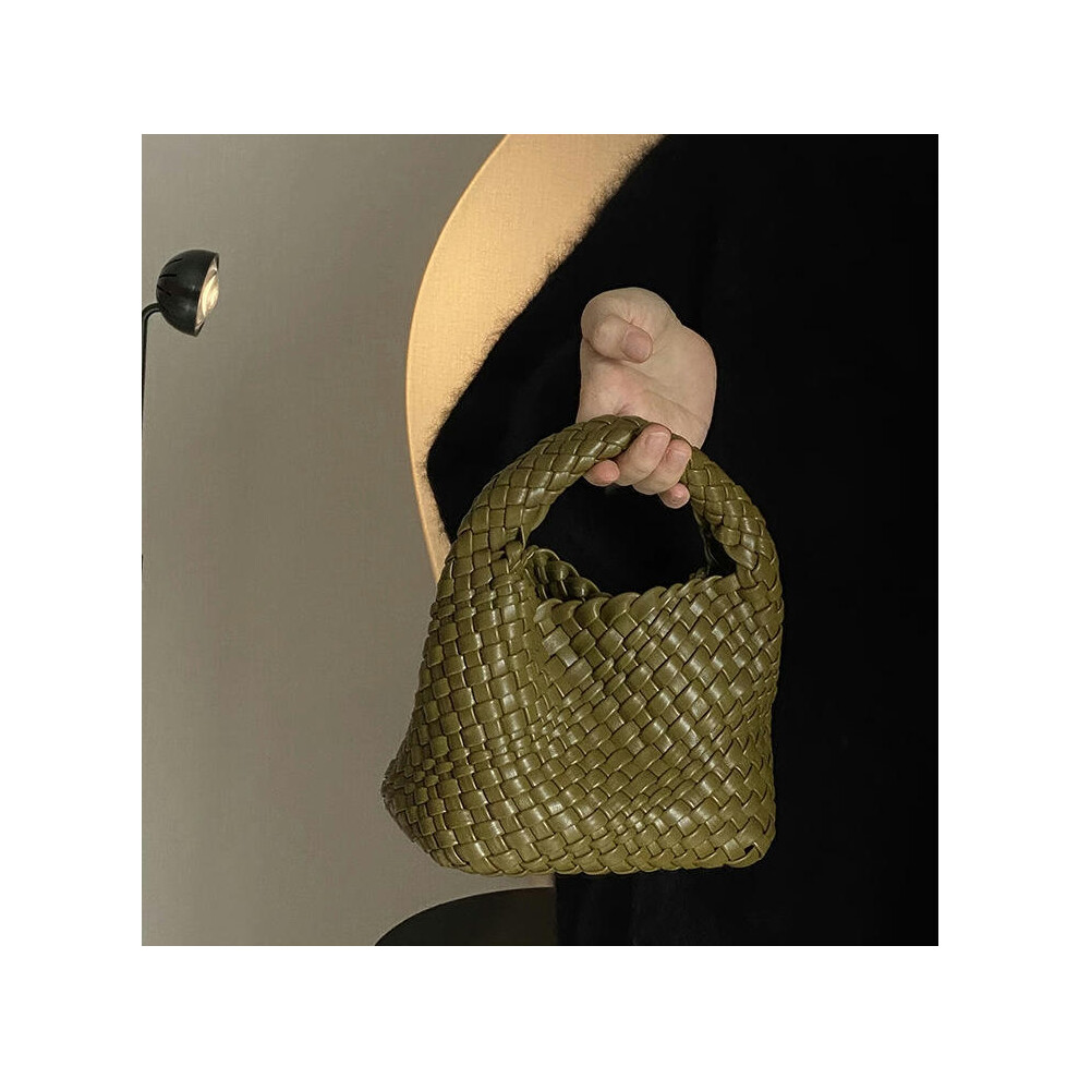 (Olive green+coin purse+chain) Pure Handmade Woven Small Titt Bag Handbag Female 2024 New High -End Mini Chain Shoulder Oblique Crossbag